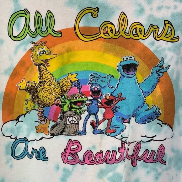 SESAME STREET "All Colors are Beautiful" Tie Dye Sweatshirt Large Cookie Monster - Picture 2 of 14